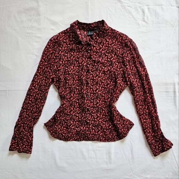 INC International Concepts silk mesh sheer floral office button-down shirt Sz 12 - Picture 1 of 5